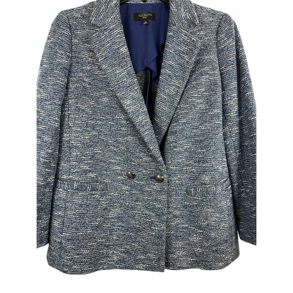 Talbots Blue Tweed Barleycorn Long Sleeve Double Breasted Career Blazer 12P - Picture 3 of 9